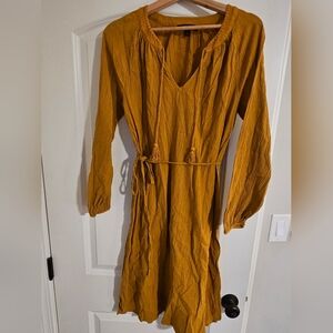 Banana Republic Mustard Yellow Crinkle Tie-Waist Midi Dress